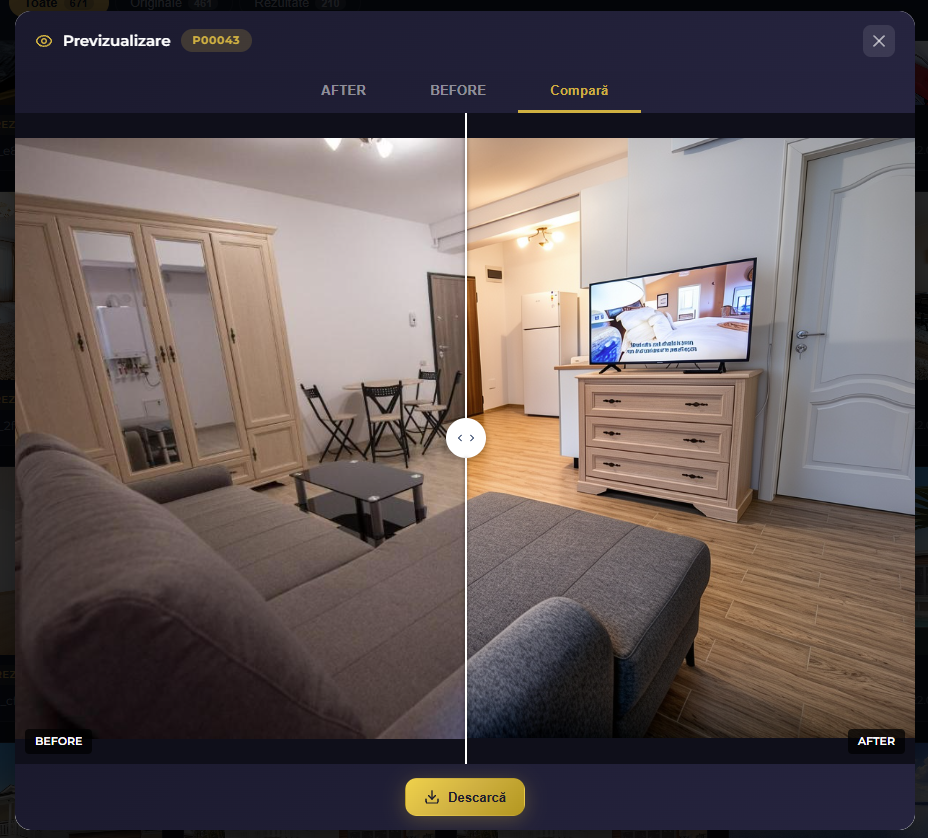Comparație Before / After cu slider