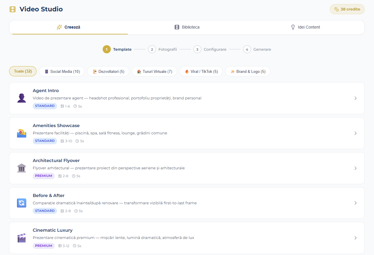 Video Studio — selectare template