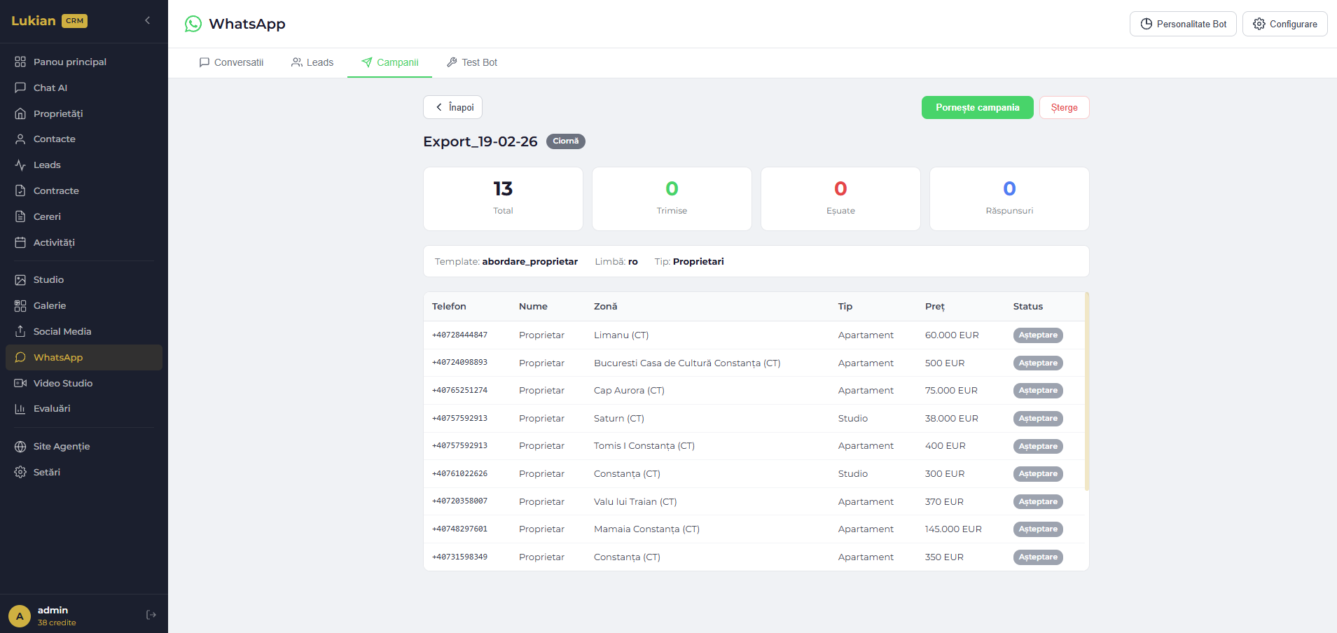 WhatsApp — campanii outbound automate