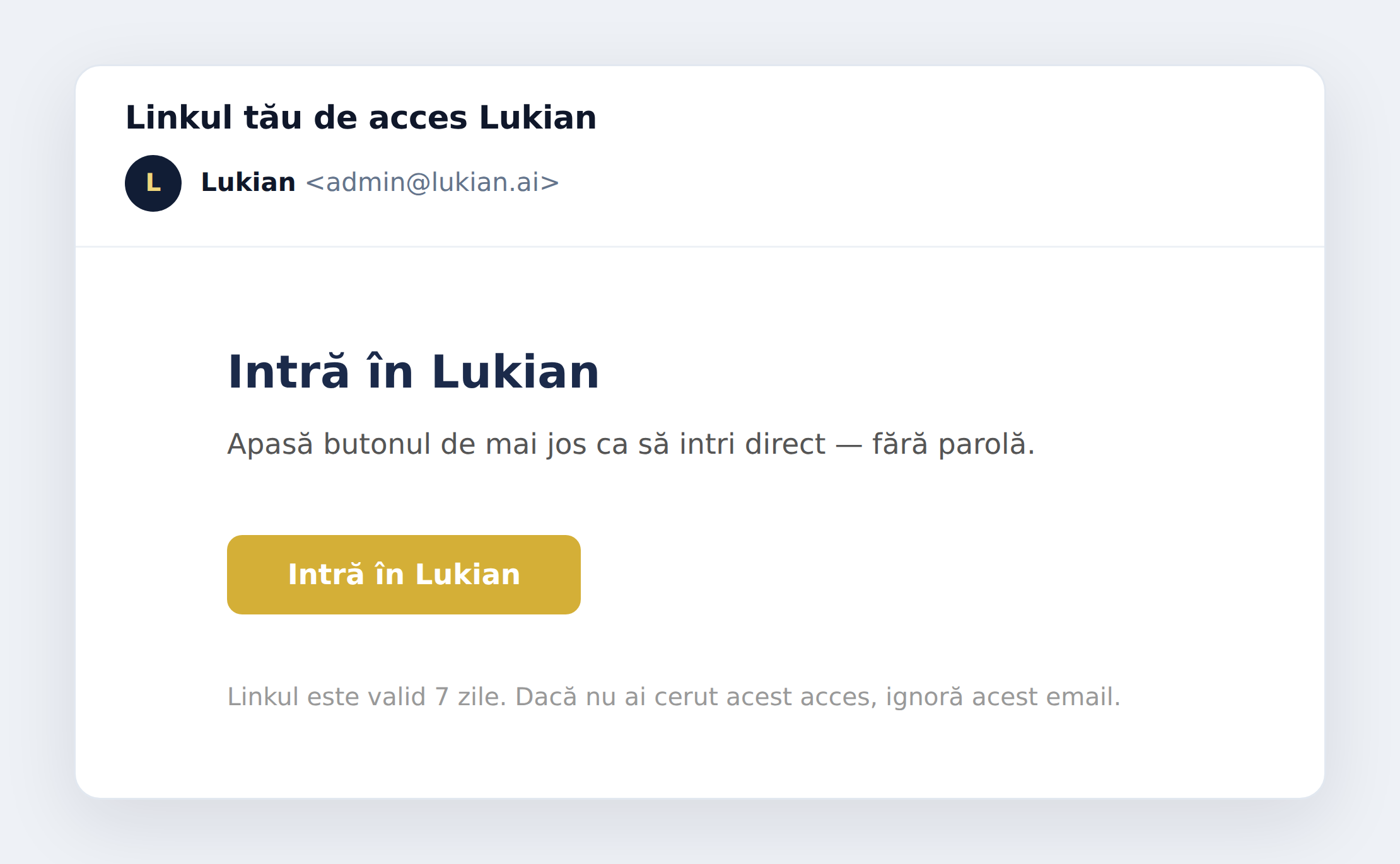 Emailul cu linkul de acces